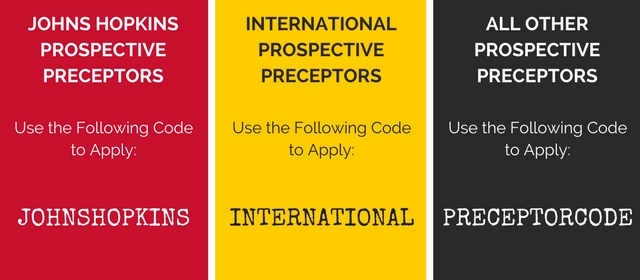 Use the Applicable Code to Complete Your Preceptor Application