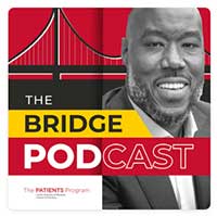 The Bridge Podcast graphic showing a bridge and the podcast host